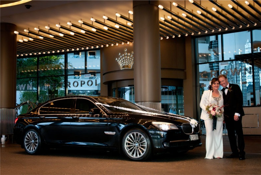 Luxury special events chauffeur car service Australia with black sedan and limousine